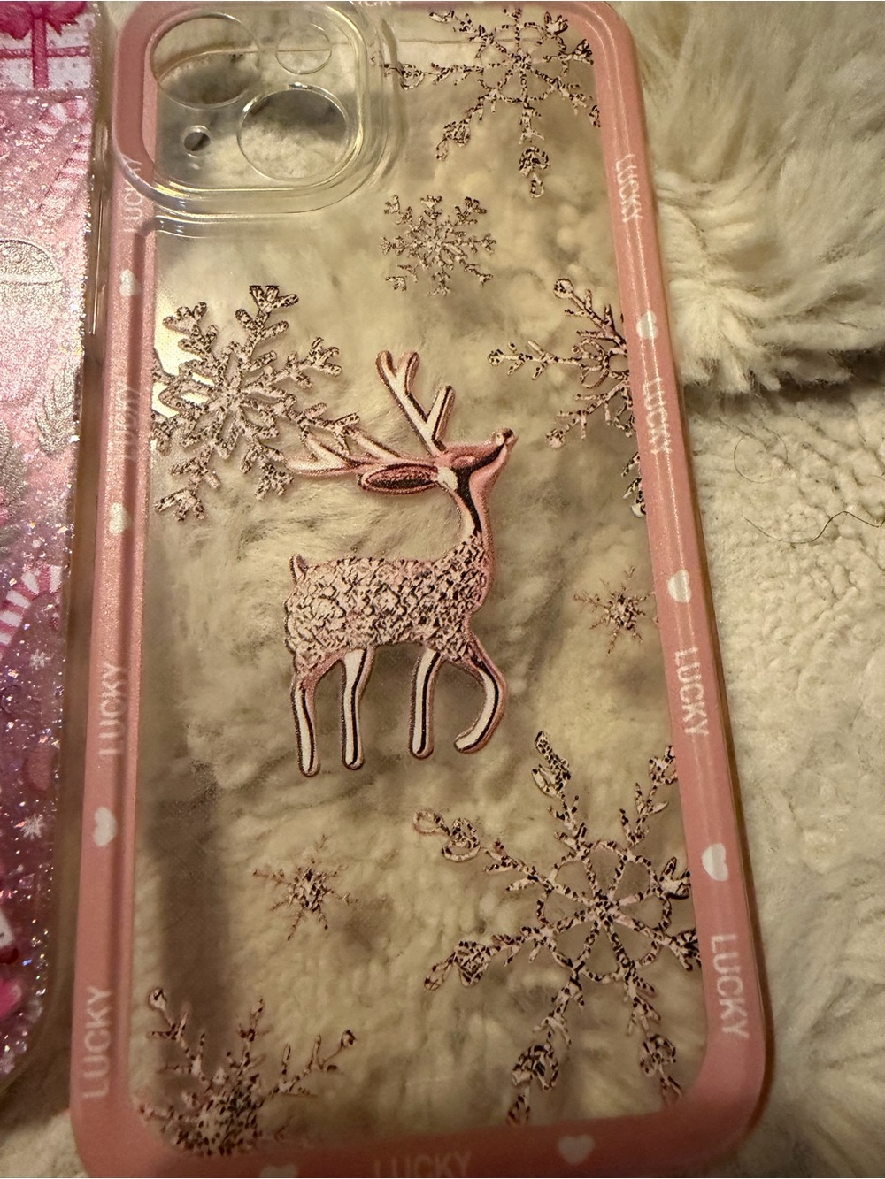 SHEIN Pink Holiday Gingerbread & Reindeer iPhone 15 plus Case Trio - Picture 4 of 4